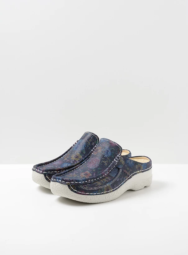wolky extra comfort 06202 roll slide 45870 blauw flower suede front